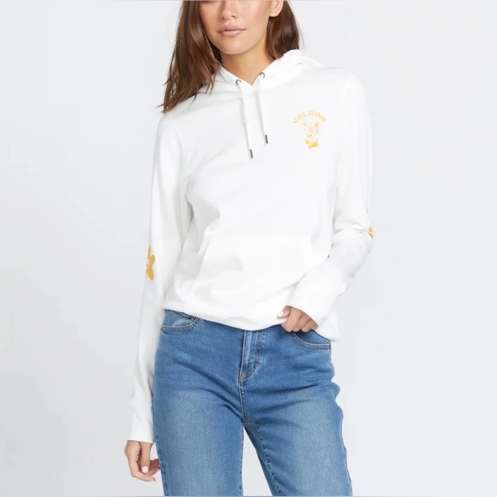 Volcom Women's White Hoodie with Yellow Details